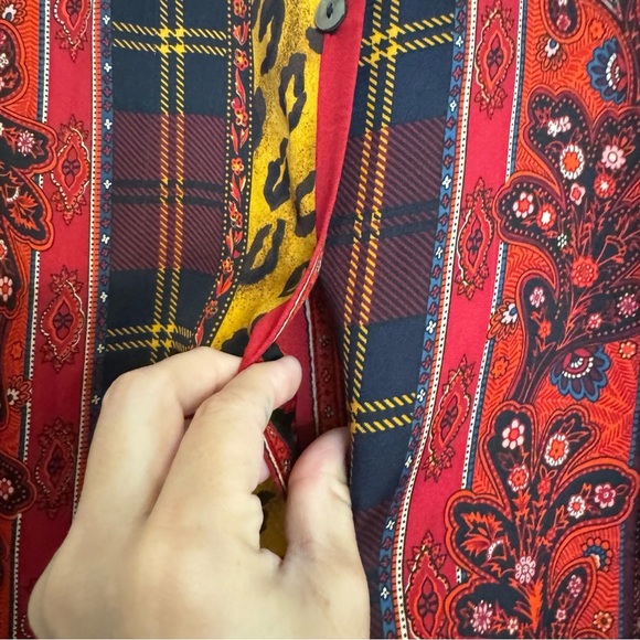 Vintage Silk Blouse Cheetah Floral Animal Print Size 8 MADE KOREA - Picture 9 of 15